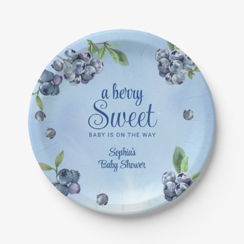 Sweet Blueberry Watercolor Baby Shower  Paper Plates