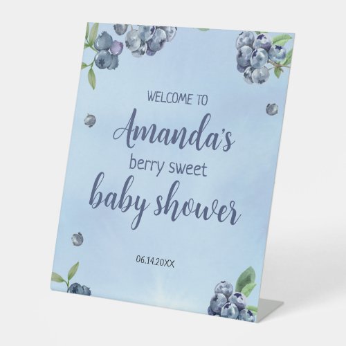 Sweet Blueberry Watercolor Baby Shower Pedestal Sign