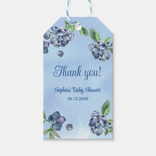 Sweet Blueberry Watercolor Baby Shower Thank You Gift Tags