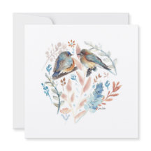 Sweet Bluebird Couple Watercolor With Floral