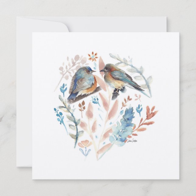 Sweet Bluebird Couple Watercolor With Floral (Front)
