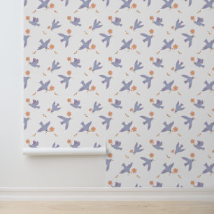 Sweet Bluebird w/ Flower Kids Nursery Wallpaper
