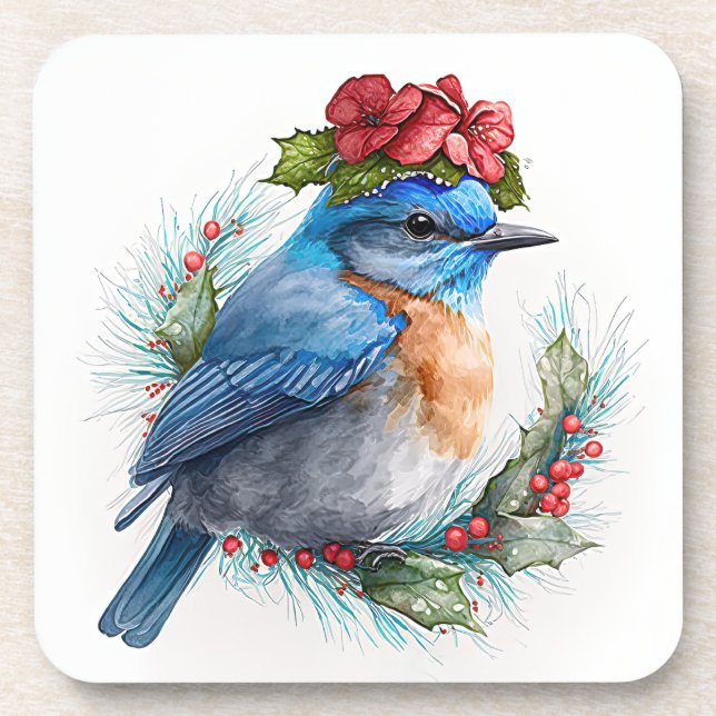 Sweet Bluebird Winter Holidays/Christmas Coasters (Front)