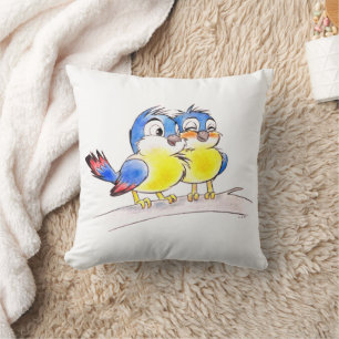 Sweet Bluebirds on a Branch Throw Pillow