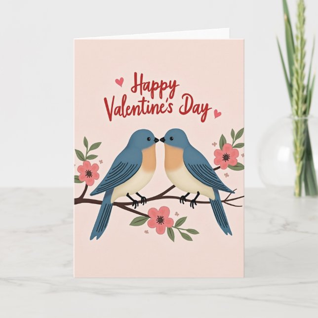 Sweet Bluebirds Valentines Love Card (Front)