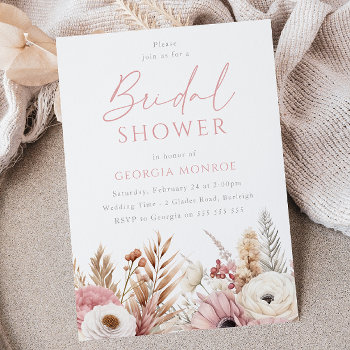 Sweet Blush Boho Flowers Bridal Shower Invitation by Nicheandnest at Zazzle