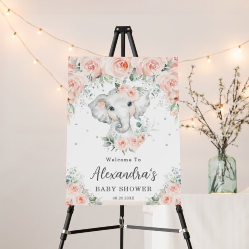 Sweet Blush Floral Adorable Elephant Baby Welcome Foam Board