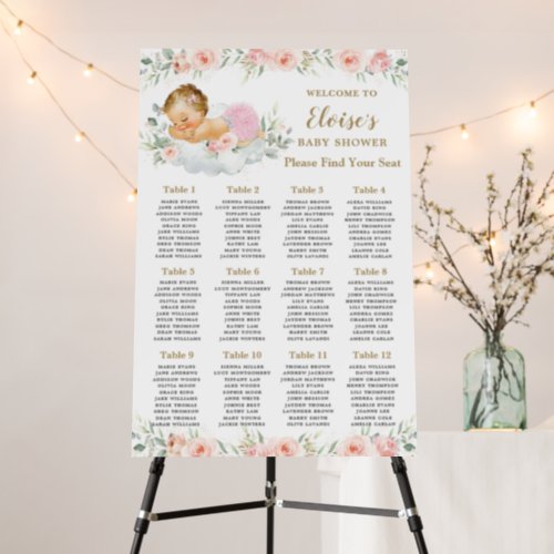 Sweet Blush Floral Baby Girl Shower Seating Chart Foam Board