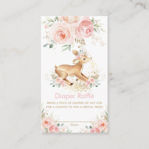 Sweet Blush Floral Deer Baby Shower Diaper Raffle Enclosure Card