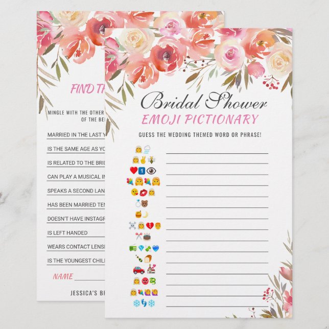 Sweet Blush Floral Double-Sided Bridal Shower Game (Front/Back)