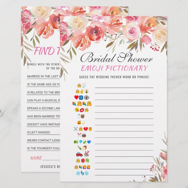 Sweet Blush Floral Double-Sided Bridal Shower Game (Front/Back)
