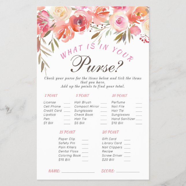 Sweet Blush Floral Double-Sided Bridal Shower Game (Front)