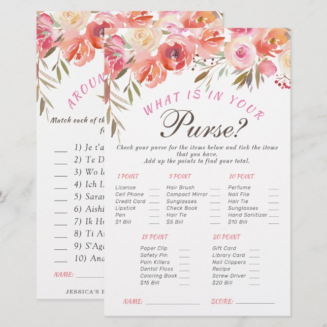 Sweet Blush Floral Double-Sided Bridal Shower Game (Front/Back)