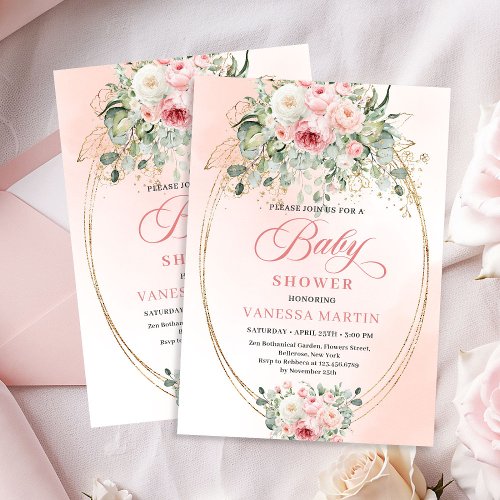Sweet Blush Floral Gold Girl Baby Shower Party 