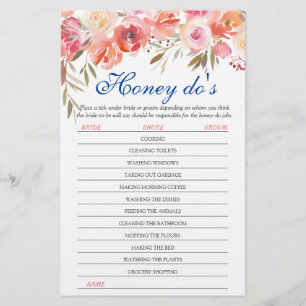 Sweet Blush Floral Honey Do's Bridal Shower Game