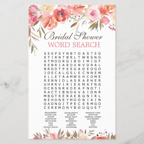 Sweet Blush Floral Watercolor Bridal Game Flyer