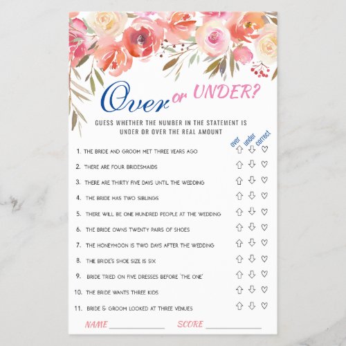 Sweet Blush Floral Watercolor Bridal Game Flyer