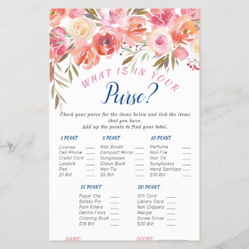 Sweet Blush Floral Watercolor Bridal Game Flyer