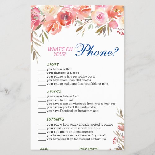 Sweet Blush Floral Watercolor Bridal Game Flyer