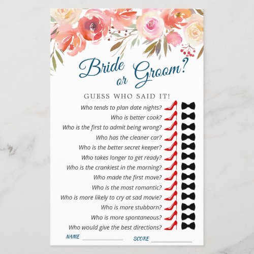 Sweet Blush Floral Watercolor Bridal Game Flyer