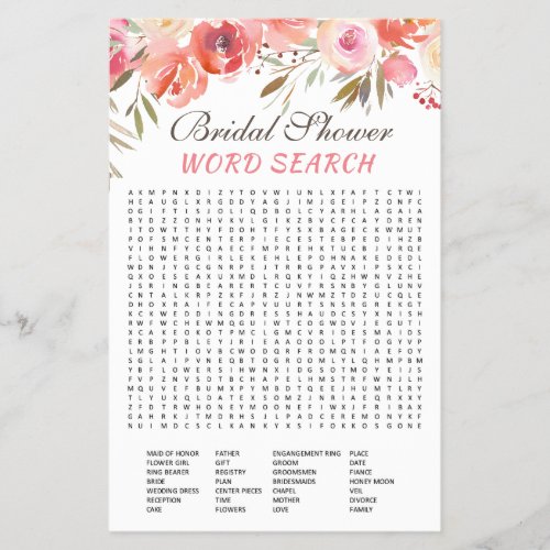 Sweet Blush Floral Watercolor Bridal Game Flyer