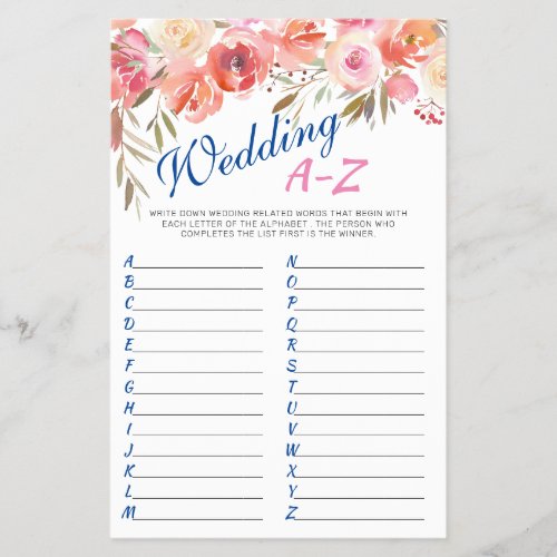 Sweet Blush Floral Watercolor Bridal Game Flyer