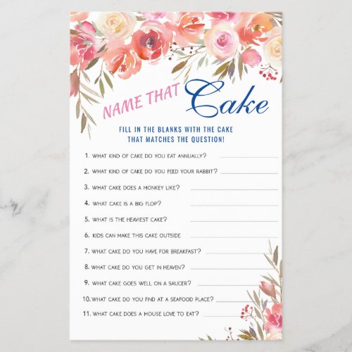 Sweet Blush Floral Watercolor Bridal Game Flyer