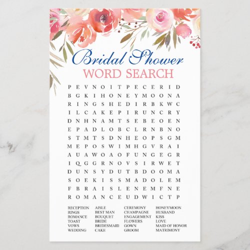 Sweet Blush Floral Watercolor Bridal  Game Flyer