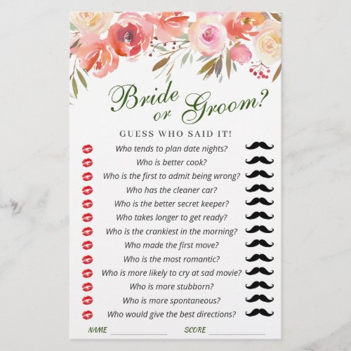 Sweet Blush Floral Watercolor Bridal Shower Game