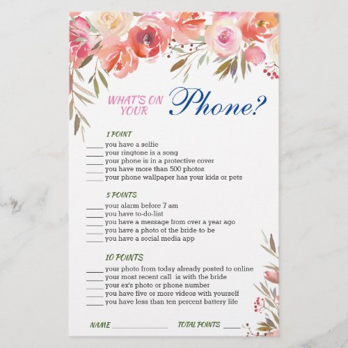 Sweet Blush Floral Watercolor Bridal Shower Game