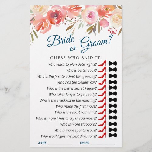 Sweet Blush Floral Watercolor Bridal Shower Game