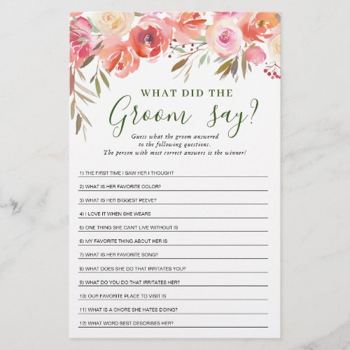 Sweet Blush Floral Watercolor Bridal Shower Game