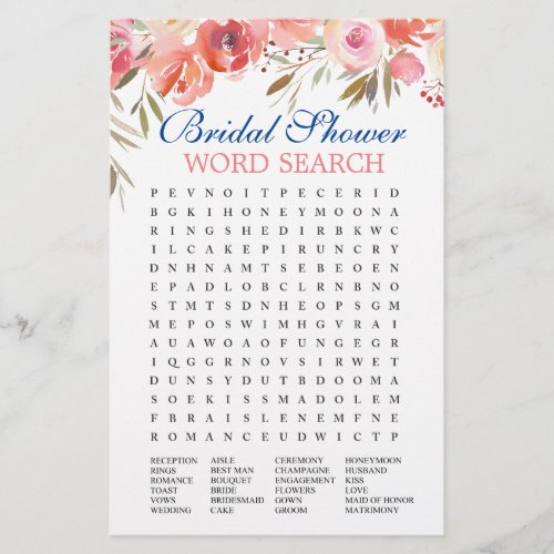 Sweet Blush Floral Watercolor Bridal Shower Game