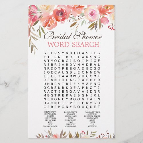 Sweet Blush Floral Watercolor Bridal Shower Game