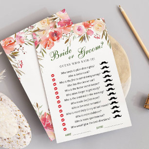 Sweet Blush Flowers Bridal Shower Game Card