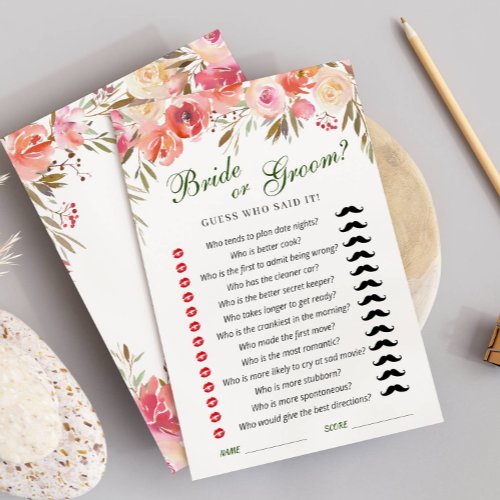 Sweet Blush Flowers Bridal Shower Game Card