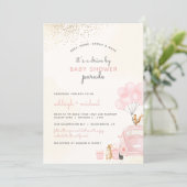 Sweet Blush Pink Balloons Car Drive By Baby Shower Invitation (Standing Front)