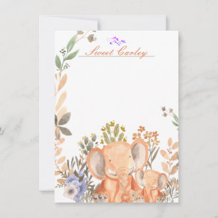 Sweet Blush Pink Elephants Watercolor Personalized Note Card