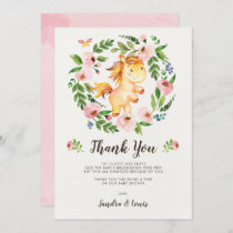 Sweet Blush Pink Floral Baby Horse Thank You Card