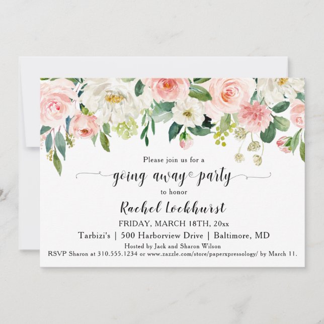 Sweet Blush Pink Floral Bouquet Going Away Party Invitation (Front)