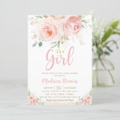 Sweet Blush Pink Floral Gold Girl Baby Shower Invitation (Standing Front)