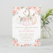 Sweet Blush Pink Floral Pumpkins Baby Shower Invitation (Standing Front)