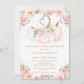 Sweet Blush Pink Floral Pumpkins Baby Shower Invitation (Front)