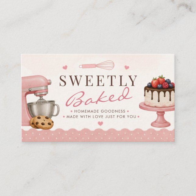 Sweet Blush Pink Home Bakery QR Code Business Card (Front)