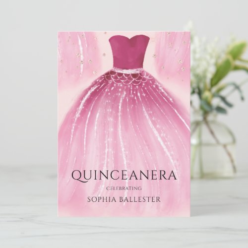 Sweet Blush Pink Mermaid Dress Quinceanera Party Invitation