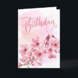 Sweet Blush Pink Sakura Floral Birthday Card<br><div class="desc">Pink cherry blossom with watercolor splash and vibrant typography 'Happy Birthday" birthday greeting card.</div>