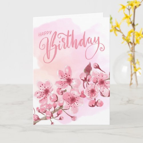 Sweet Blush Pink Sakura Floral Birthday Card