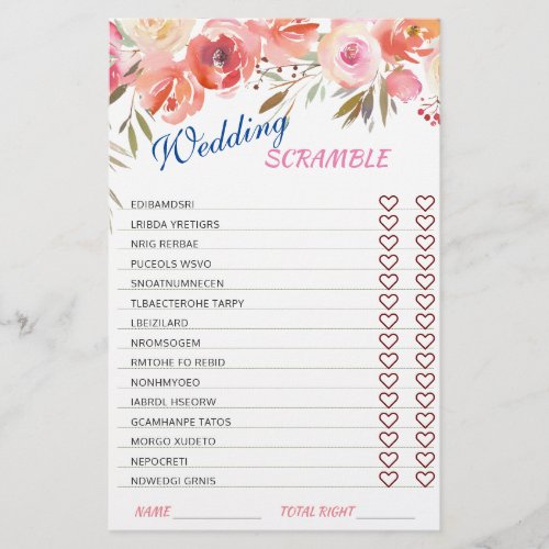 Sweet Blush Roses Watarcolor Bridal Shower Game