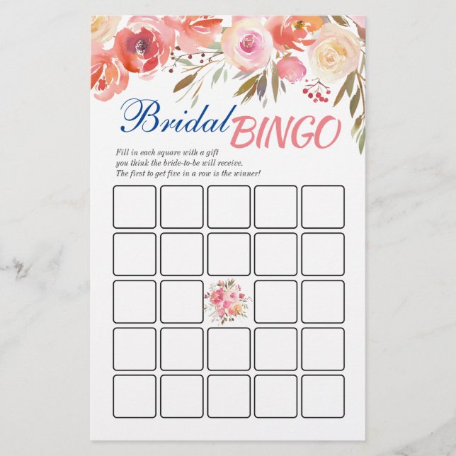 Sweet Blush Roses Watercolor Bridal Shower Game (Front)