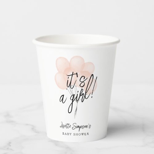 Sweet Blush Watercolor Balloons Girl Baby Shower Paper Cups